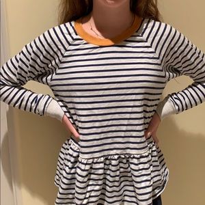 blue and gray stripped long sleeve shirt